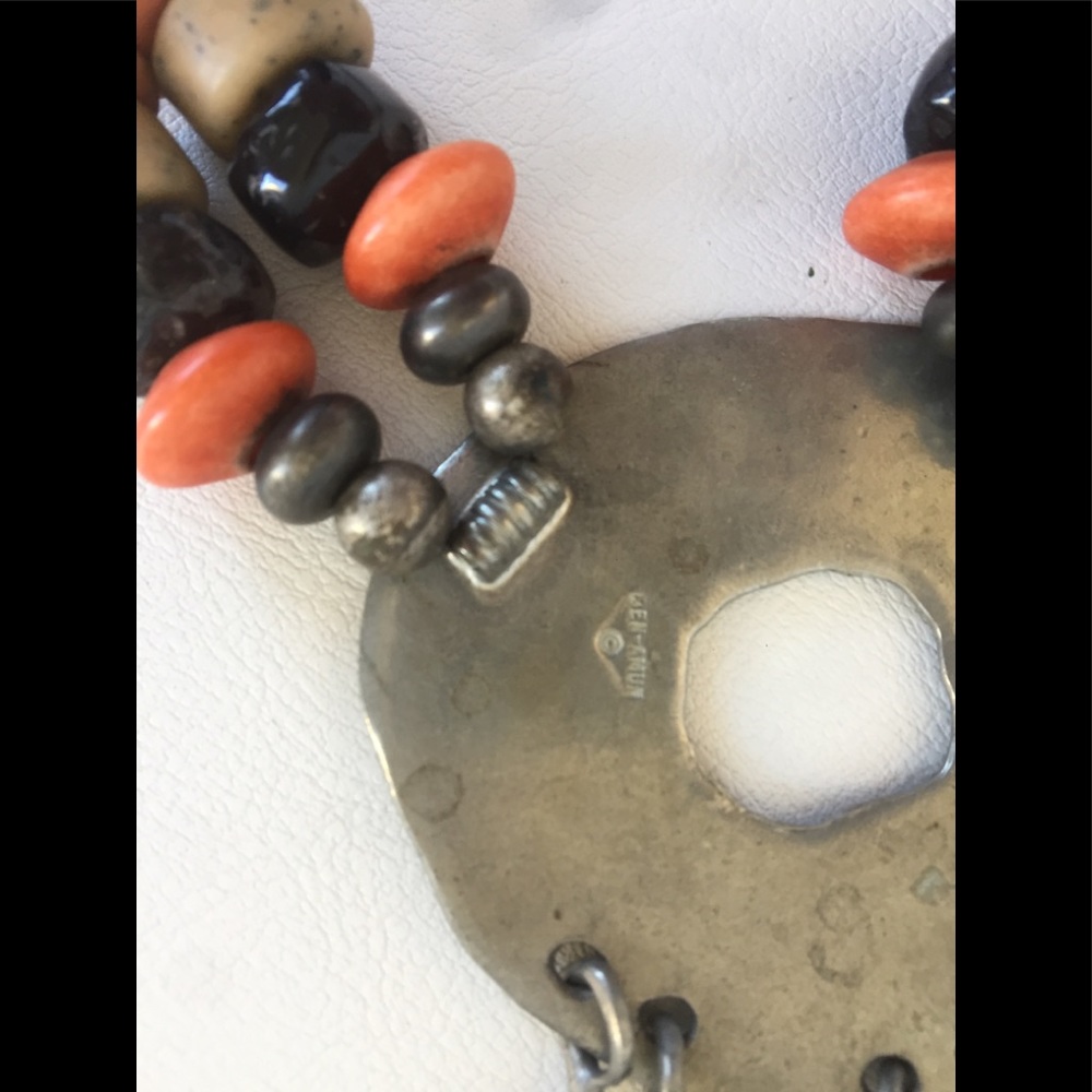 BEN-AMUN STATEMENT NECKLACE STONE PEWTER TRIBAL - Picture 4 of 6